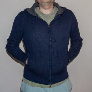 Banana Republic Men's Medium Sweater Jacket Navy Blue Grey Full Zip Hoodie